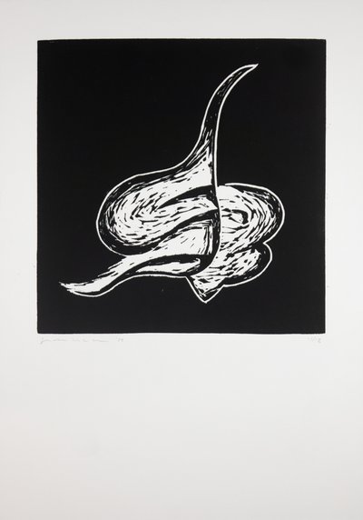 Liggende, 2019 (linosnit) af Guilherme Pontes