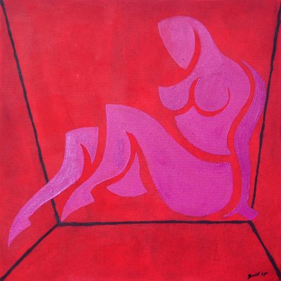 Studie til Figur i kubisk rum, 2015 (olie på lærred) af Guilherme Pontes