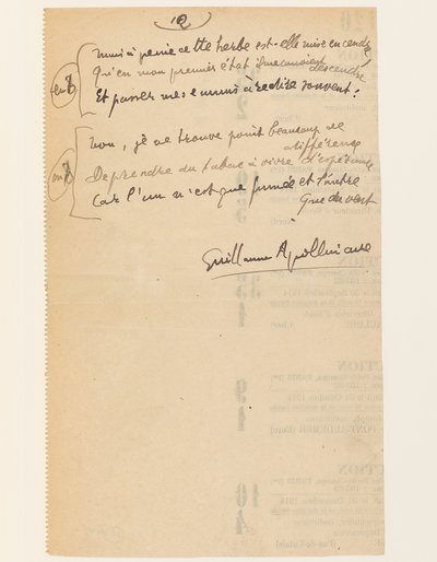 "Anekdotisk liv. "Folkeforbundets hymne". Tobak.", 15. august 1918 af Guillaume Apollinaire