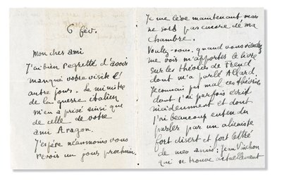 Autografbrev underskrevet til Andre Breton, 6. februar 1918 af Guillaume Apollinaire