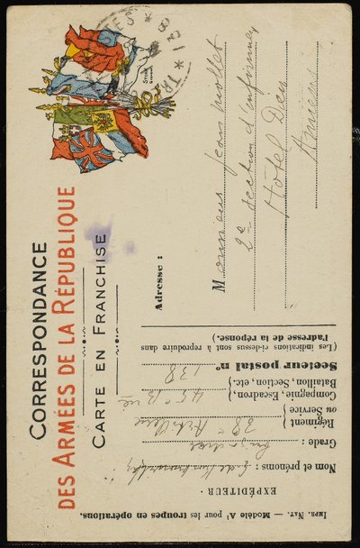 Autografpostkort til Jean Mollet, 31. juli 1915 af Guillaume Apollinaire