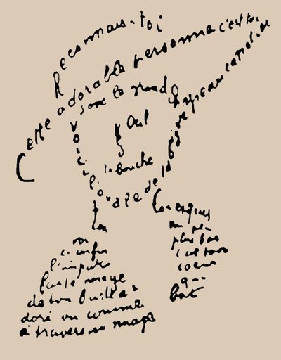Kalligram "Reconnais-toi", digt til Louise de Coligny-Chatillon, 9. februar 1915 af Guillaume Apollinaire