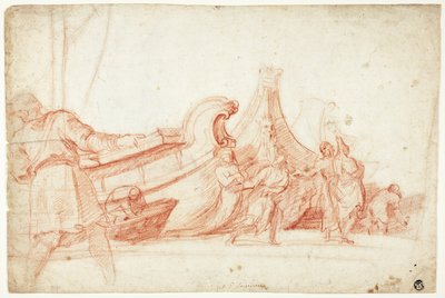 Havnescene (recto); To skitser af mandlige figurer (verso) af Guillaume Courtois
