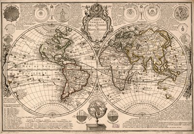 Carte generale de la terre - ou mappe monde auec les quatre principau  sistemes  les figures des sept planetes le tout selon les nouvelles obseruations. LOC 2017585685 af Guillaume Danet