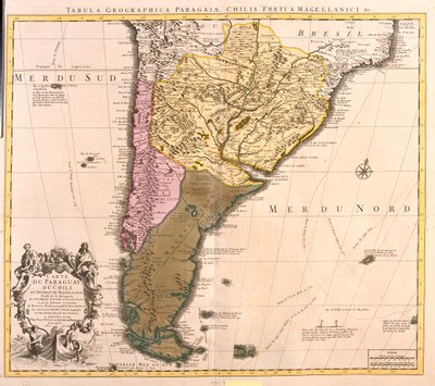 Chile (undtagen nord), Argentina, Paraguay, Uruguay, det sydøstlige Brasilien, Falklandsøerne af Guillaume Delisle