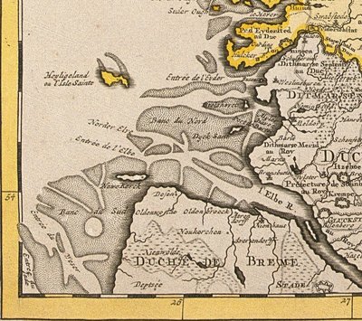 Detalje af Helgoland fra et kort over Danmark, 1730 af Guillaume Delisle