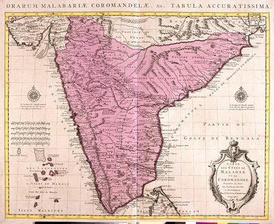 Kort over Coromandel og Malabar (Indien) (radering af Guillaume Delisle