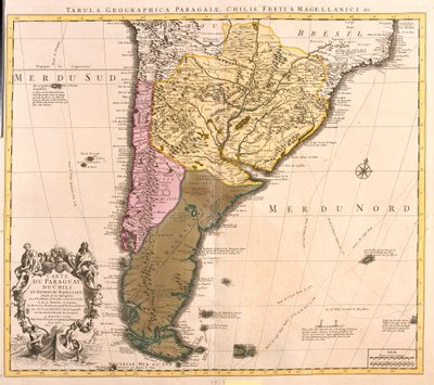 Kort over Paraguay, Chile og Magellan-landet (Argentina) (radering af Guillaume Delisle