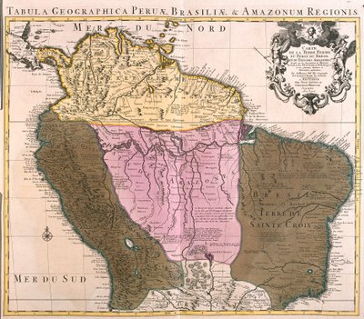 Kort over Peru, Guyana, Brasilien og Amazon-regionerne (radering af Guillaume Delisle