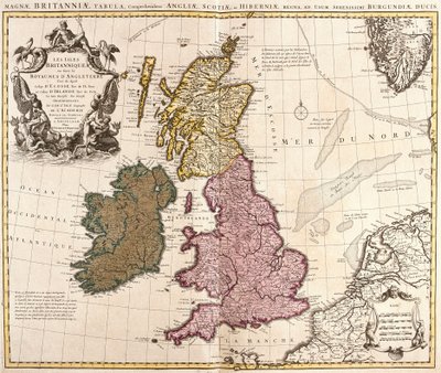 Kort over de britiske øer, kongerigerne England, Skotland og Irland (radering af Guillaume Delisle
