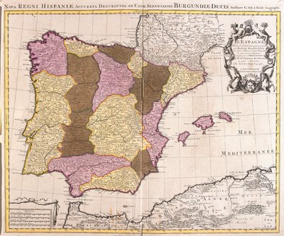 Kort over den iberiske halvø, Kongeriget Portugal og Spanien (radering af Guillaume Delisle