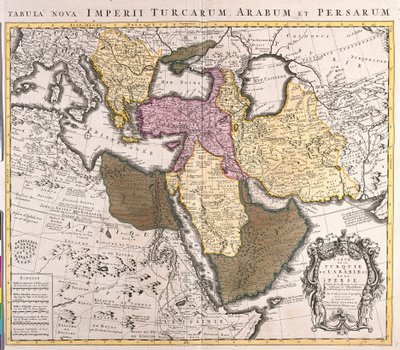 Kort over Mellemøsten: Tyrkiet, Persien og Den Arabiske Halvø (radering af Guillaume Delisle