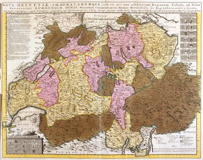 Kort over det schweiziske forbund (radering af Guillaume Delisle