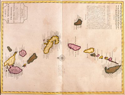 Kort over de caribiske øer (Guadeloupe, Marie Galante, Dominica, Martinique, Saint Lucia, Saint Vincent, Barbados, Grenadinerne og Grenada) (radering af Guillaume Delisle