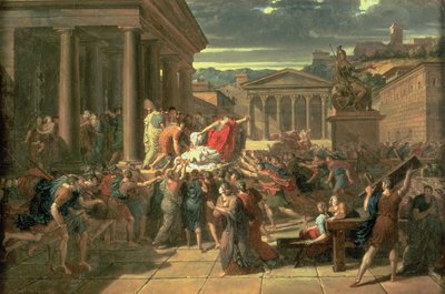 Cæsars død (100-44 f.Kr.) (olie på papir) af Guillaume Guillon Lethière
