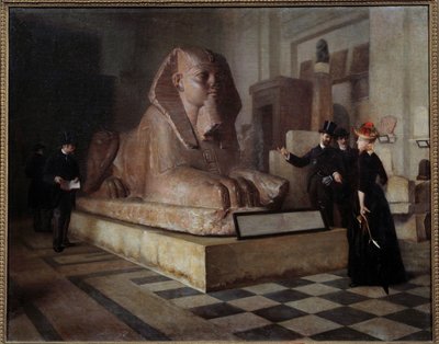 Egyptian Hall of the Louvre Besøgende foran Grand Sphinx. Maleri af Guillaume Larrue (1851-1935) af Guillaume Larrue