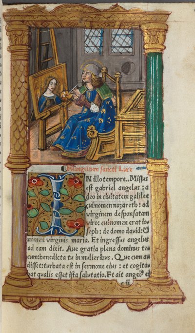 Trykt tidebog (brug af Rom): bl.18r, Skt. Lukas af Guillaume Le Rouge