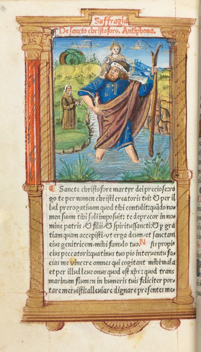 Trykt tidebog (brug af Rom): fol. 101v, St. Christopher af Guillaume Le Rouge