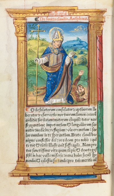 Trykt tidebog (brug af Rom): fol. 105v, Skt. Claude som biskop af Guillaume Le Rouge