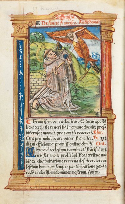 Trykt tidebog (brug af Rom): fol. 106v, Skt. Frans af Assisi af Guillaume Le Rouge