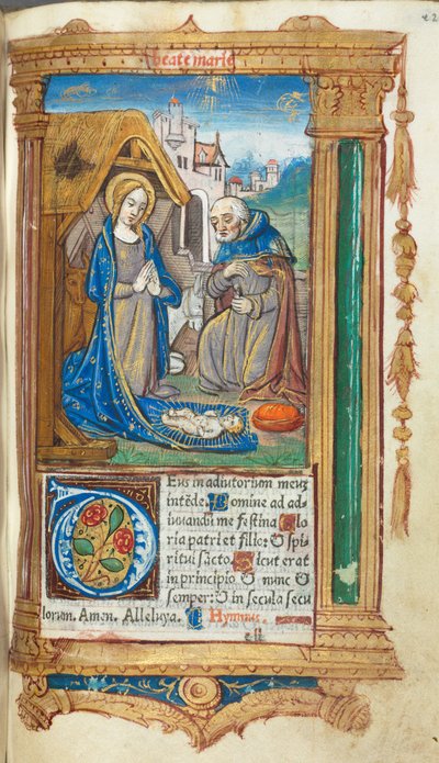 Trykt tidebog (brug i Rom): fol. 34r, Fødslen af Guillaume Le Rouge