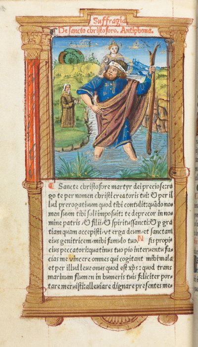 Trykt Timebog Brug af Rom: fol. 101v, St. Christopher, 1510. af Guillaume Le Rouge