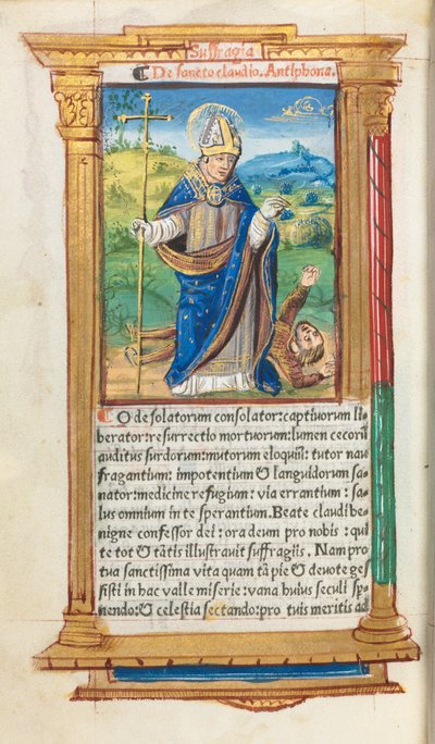 Trykt Timebog Brug af Rom: fol. 105v, Sankt Claude som biskop, 1510. af Guillaume Le Rouge