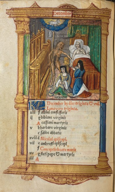 Trykt Timebog Brug af Rom: fol. 13v, december kalenderside, 1510. af Guillaume Le Rouge
