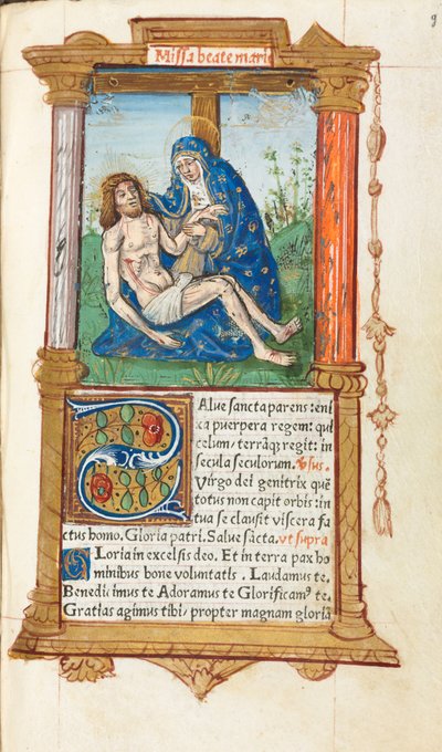 Trykt Timebog Brug af Rom: fol. 53r, Pieta, 1510. af Guillaume Le Rouge