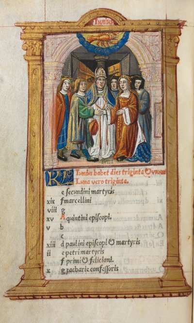 Trykt Timebog Brug af Rom: fol. 7v, juni-kalenderillustration, 1510. af Guillaume Le Rouge