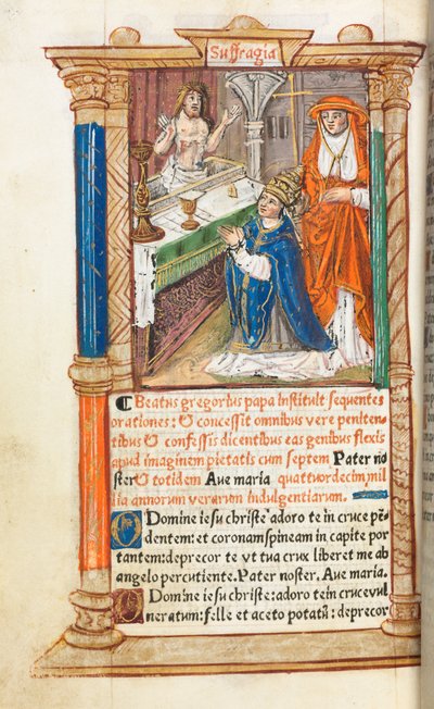 Trykt Timebog Brug af Rom: fol. 96v, Sankt Gregorius messe, 1510. af Guillaume Le Rouge