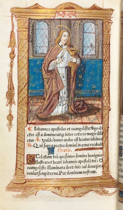 Trykt Timebog Brug af Rom: fol. 98v, Johannes Evangelisten, 1510. af Guillaume Le Rouge