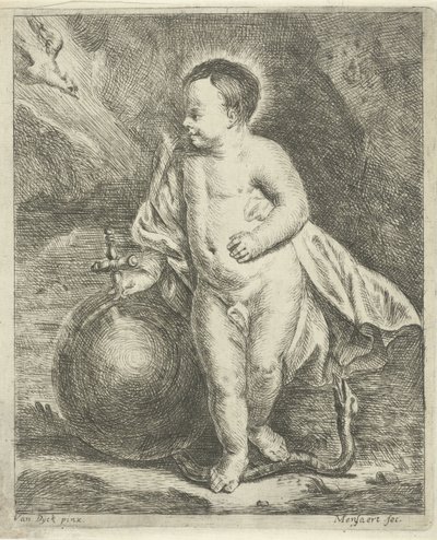 Kristusbarn med globus og slange af Guillaume Pierre Mensaert