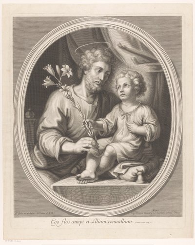 Christ Child rækker Saint Joseph en lilje af Guillaume Vallet