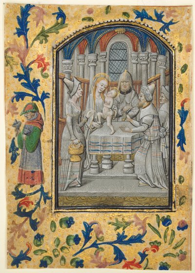 Blad fra en timebog: Præsentation i templet af Guillaume Vrelant