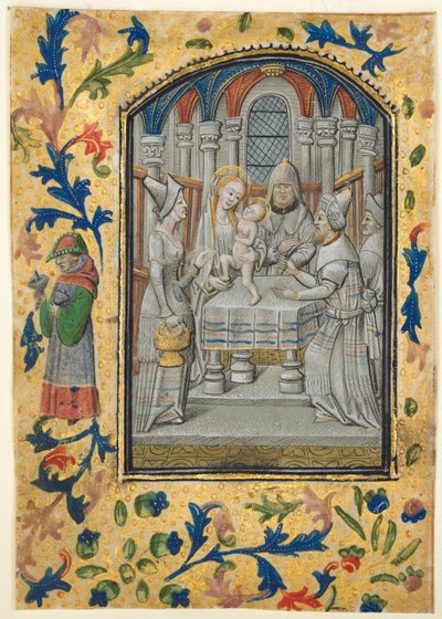 Blad fra en timebog: Besøget, ca. 1470-1480. af Guillaume Vrelant