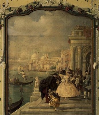 Maskeret dame foran salutten, Venedig af Guiseppe Ponga