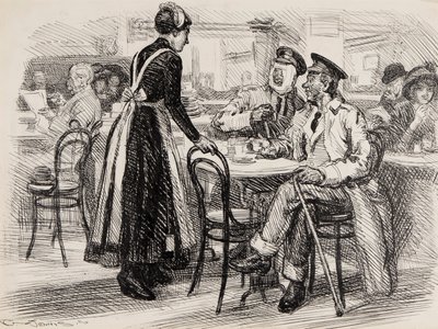 WWI tegneserie, sandsynligvis for Punch, 1916 (pen en blæk på papir) af Gurnell Charles Jennis