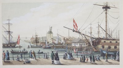 Danske krigsskibe og svensk chalup ved Toldboden i København af Gustaf Boberg