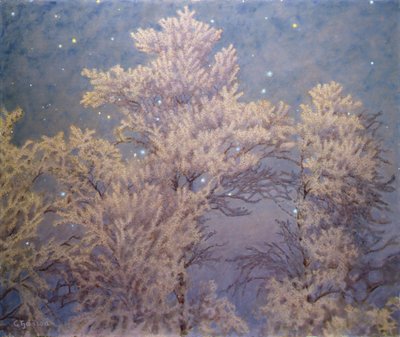 Rimfrost og stjerner (olie på plade) af Gustaf Edolf Fjaestad