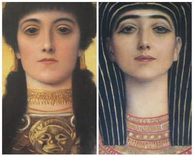 Det antikke Grækenland og det gamle Egypten, detaljerede hoveder for Athena og Isis af Gustav Klimt