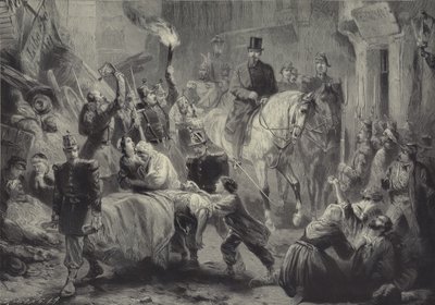 Louis Napoleon besøgte Paris-barrikaderne på hesteryg natten til den 3. december 1851 af Gustav Bartsch