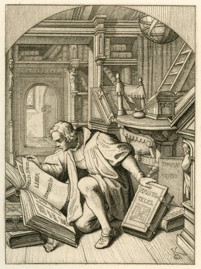 Luther læser på universitetsbiblioteket i Erfurt. Han fandt en latinsk bibel af Gustav Ferdinand Leopold Konig