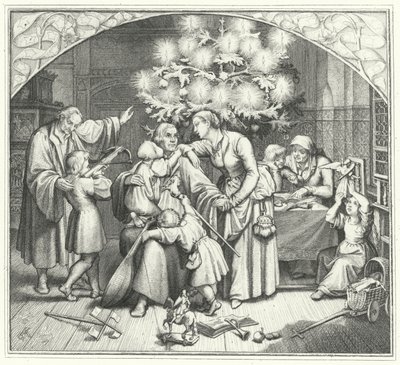 Martin Luther og hans familie nyder højtiden (gravering) af Gustav Ferdinand Leopold Konig