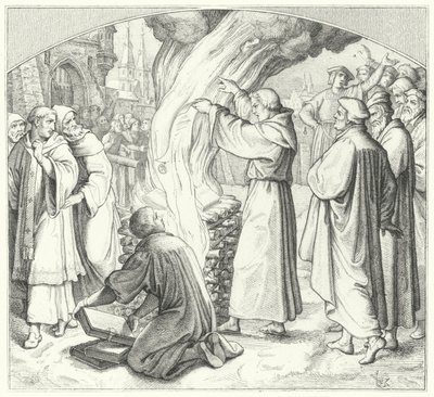 Martin Luther brænder den pavelige tyr i Wittenberg, 1520 af Gustav Ferdinand Leopold Konig