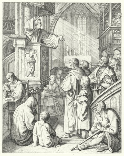 Martin Luther holder en prædiken (gravering) af Gustav Ferdinand Leopold Konig
