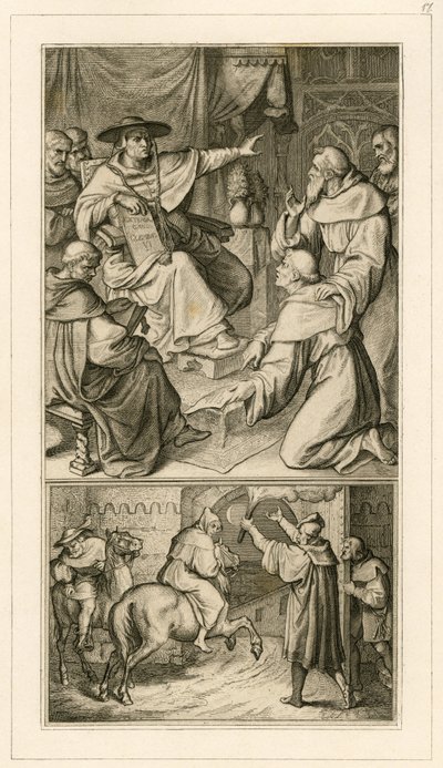 Martin Luther i diskussion med kardinal Cajetan, Luther må tilbagekalde sine skrifter, ved siden af ham hans ven Staupitz af Gustav Ferdinand Leopold Konig