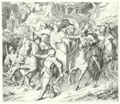 Martin Luther bliver bortført, da han vender tilbage fra riksdagen i Worms, 1521 af Gustav Ferdinand Leopold Konig
