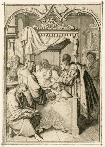 Martin Luther er meget syg, kurfyrsten Johann Friedrich (Johann Frederic Ier de Saxe af Gustav Ferdinand Leopold Konig