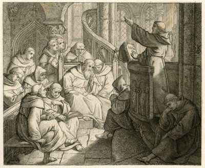 Martin Luther prædiker i klostret foran Staupitz, hans faderlige ven af Gustav Ferdinand Leopold Konig